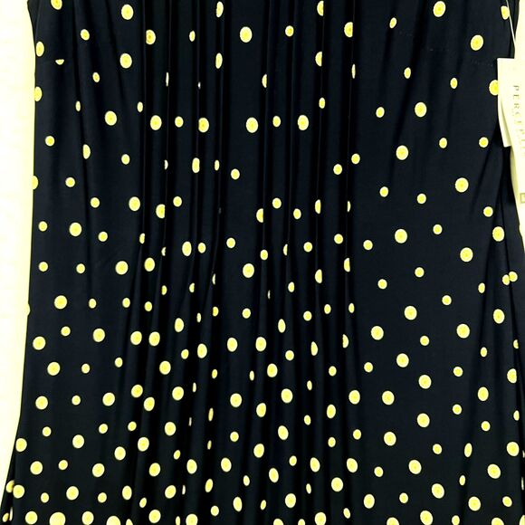 Perceptions Polka Dot A Line Dress Womens SZ M Sleeveless pleated Navy Yellow - Picture 8 of 12